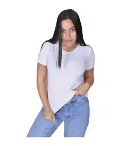 חולצת במבוק אישה לבן עגול קצר Breeze