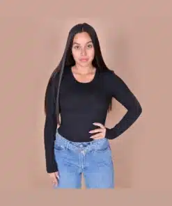 חולצת במבוק אישה שחור עגול ארוך Breeze