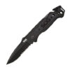אולר SOG Escape שחור עם להב משונן חלקית, ידית עם וו פתיחה מהירה