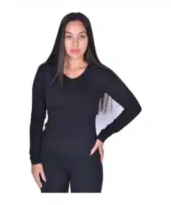 חולצת במבוק אישה שחור V ארוך Breeze