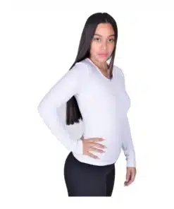 חולצת במבוק אישה לבן V ארוך Breeze
