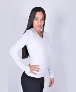 חולצת במבוק אישה לבן V ארוך Breeze