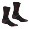 2 זוגות גרבי צמר מרינו לטיולים Regatta Wool Hiker Sock Black/DkRed גברים