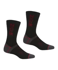 2 זוגות גרבי צמר מרינו לטיולים Regatta Wool Hiker Sock Black/DkRed גברים