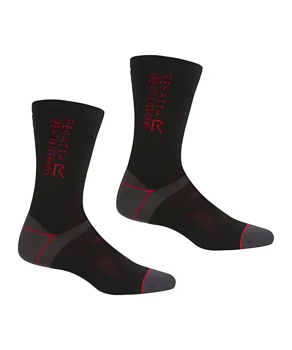 2 זוגות גרבי צמר מרינו לטיולים Regatta Wool Hiker Sock Black/DkRed גברים