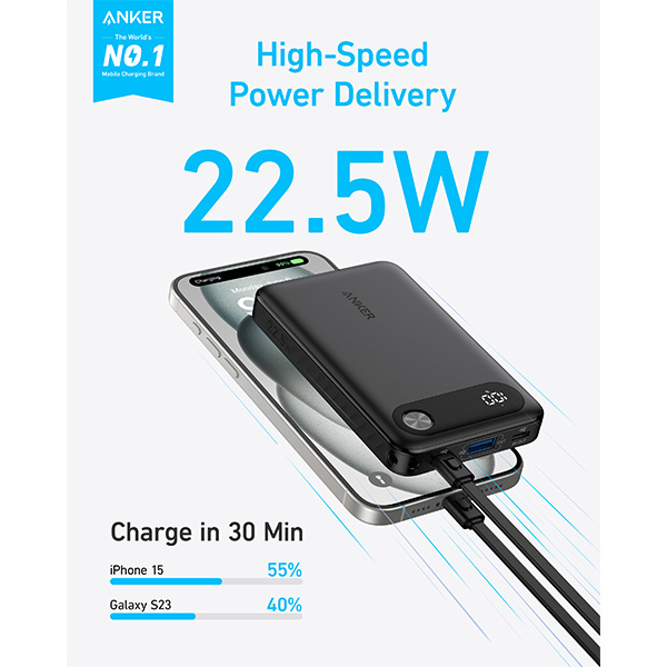 סוללת גיבוי Anker 10,000mAh 22.5W שחור – תמונה 2