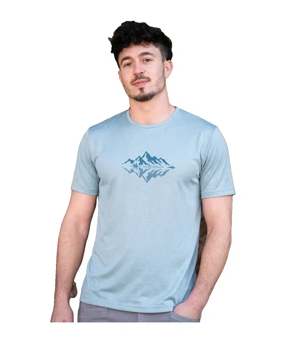 חולצה קצרה מודפסת Outdoor Theo מלאנג' כחול/אפור