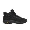נעל הליכה Merrell Moab 3 Mid Gtx שחורה, מבט צד עם סוליית Vibram צהובה