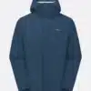 מעיל גשם Rab Downpour לגברים בצבע כחול נייבי עם ברדס, מבט קדמי