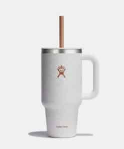 כוס תרמית Hydro Flask 946 מ״ל עם ידית צד וקשית, בצבע לבן-אפור מנומר