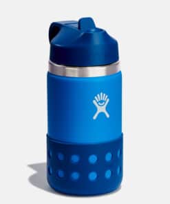 בקבוק שתיה פיה רחבה Hydro Flask לילדים בכחול, עם מגן סיליקון בתחתית ומכסה קפיצי
