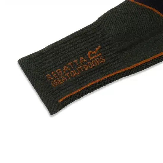 ⁦2 זוגות גרבי צמר מרינו לטיולים Regatta Wool Hiker Sock חאקי/כתום גברים⁩ – תמונה ⁦3⁩